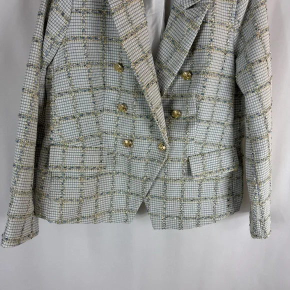 Rachel Zoe tweed blazer size: XL white and blue color With Gold Button - Picture 4 of 13